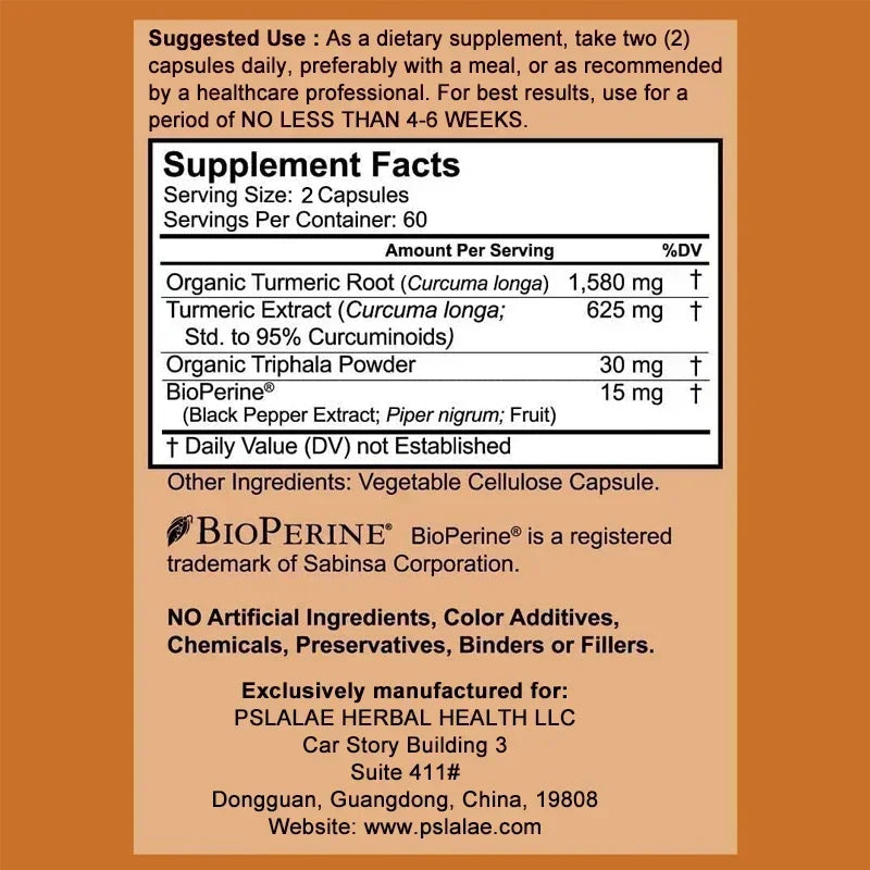 Pslalae Turmeric Curcumin with Black Pepper – Daily Wellness Formula | 120