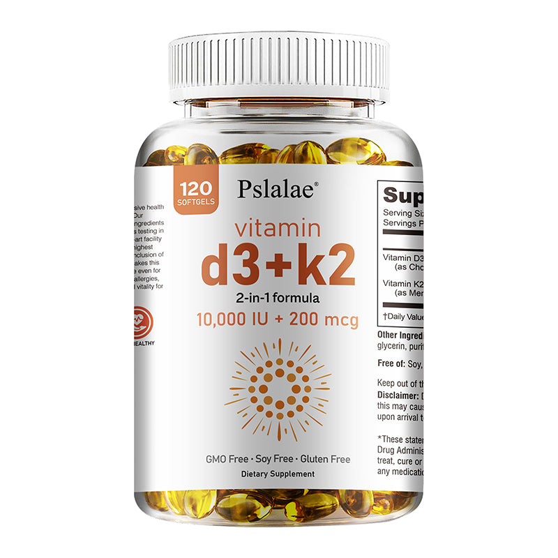 Pslalae Vitamin D3 10000 IU with K2 200 Mcg - 2 in 1 | 60 120