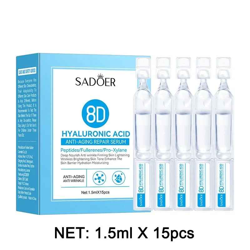 SADOER 8D Hyaluronic Acid Hydrating Serum Ampoules Deep Moisturizing Facial Serum | 15 Ampoules