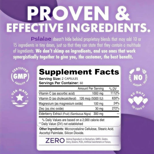 Pslalae Daily Wellness Formula – Zinc, Vitamins C & D3 | 120 Capsules