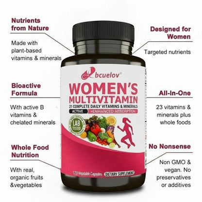 Bcuelov Women's Multivitamin Multimineral Supplement - Magnesium Biotin Calcium Zinc Selenium | 30 60 120