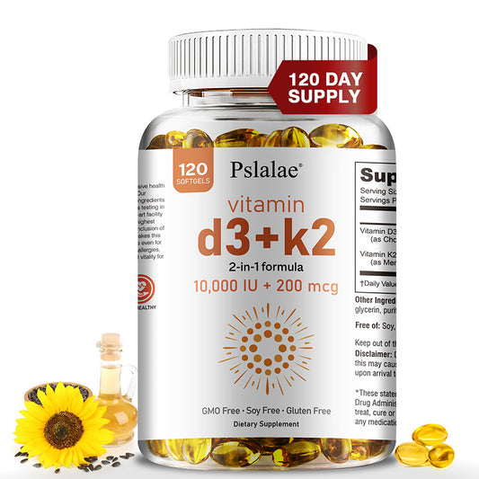 Pslalae Vitamin D3 10000 IU with K2 200 Mcg - 2 in 1 | 60 120