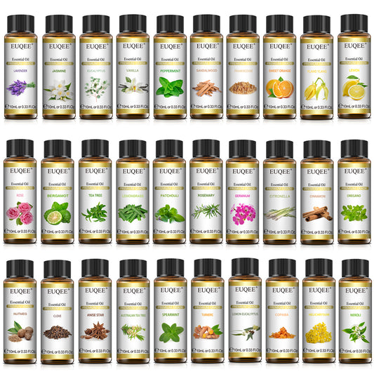 EUQEE 10ml Pure Natural Essential Oil Lavender Jasmine Eucalyptus Vanilla Sandalwood Sweet Orange Lemon Oregano Neroli Fragrance