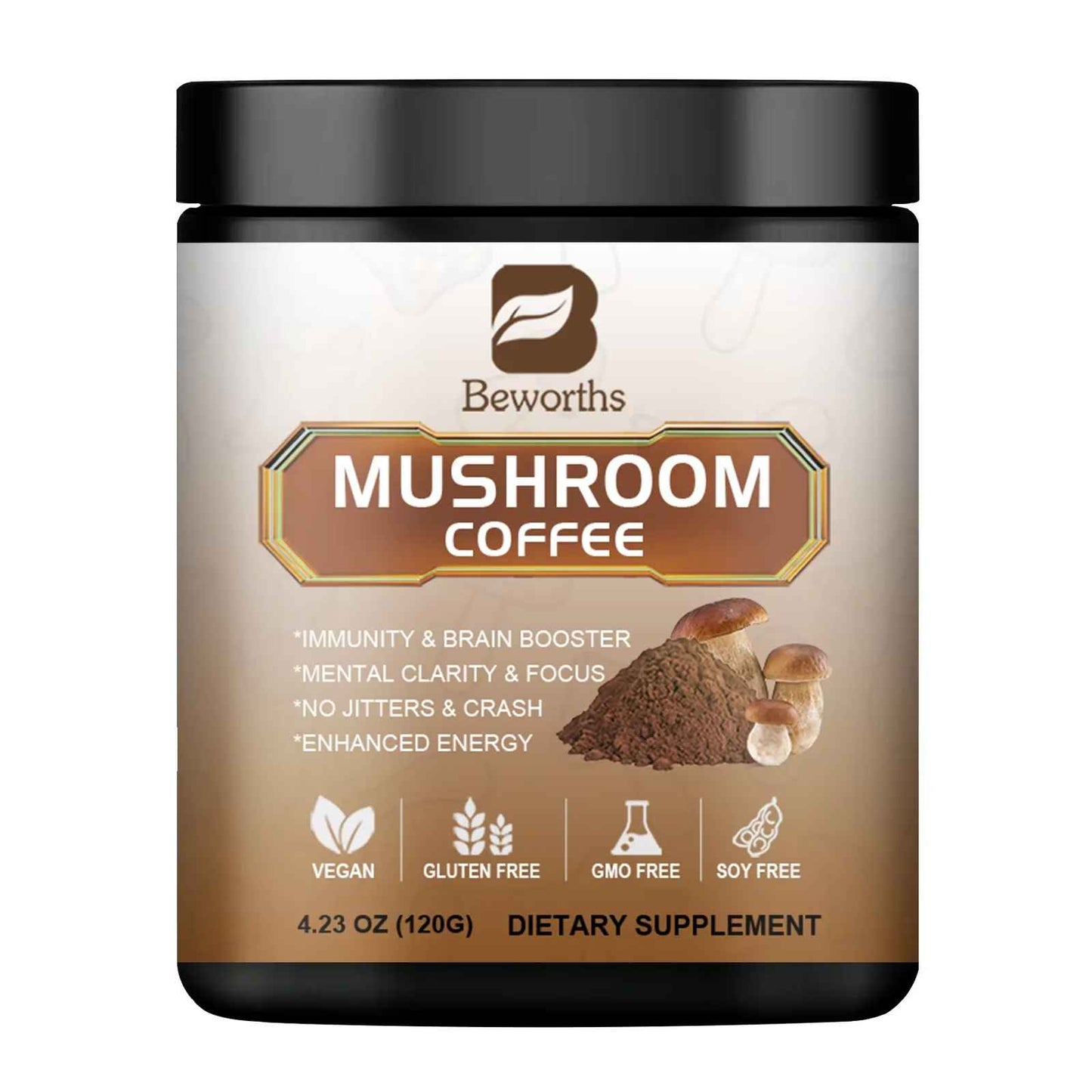 BWEORTHS 10 Mushroom Coffee Blend | Lion's Mane, Cordyceps, Reishi, Turkey Tail, Chaga & Maitake | 120g