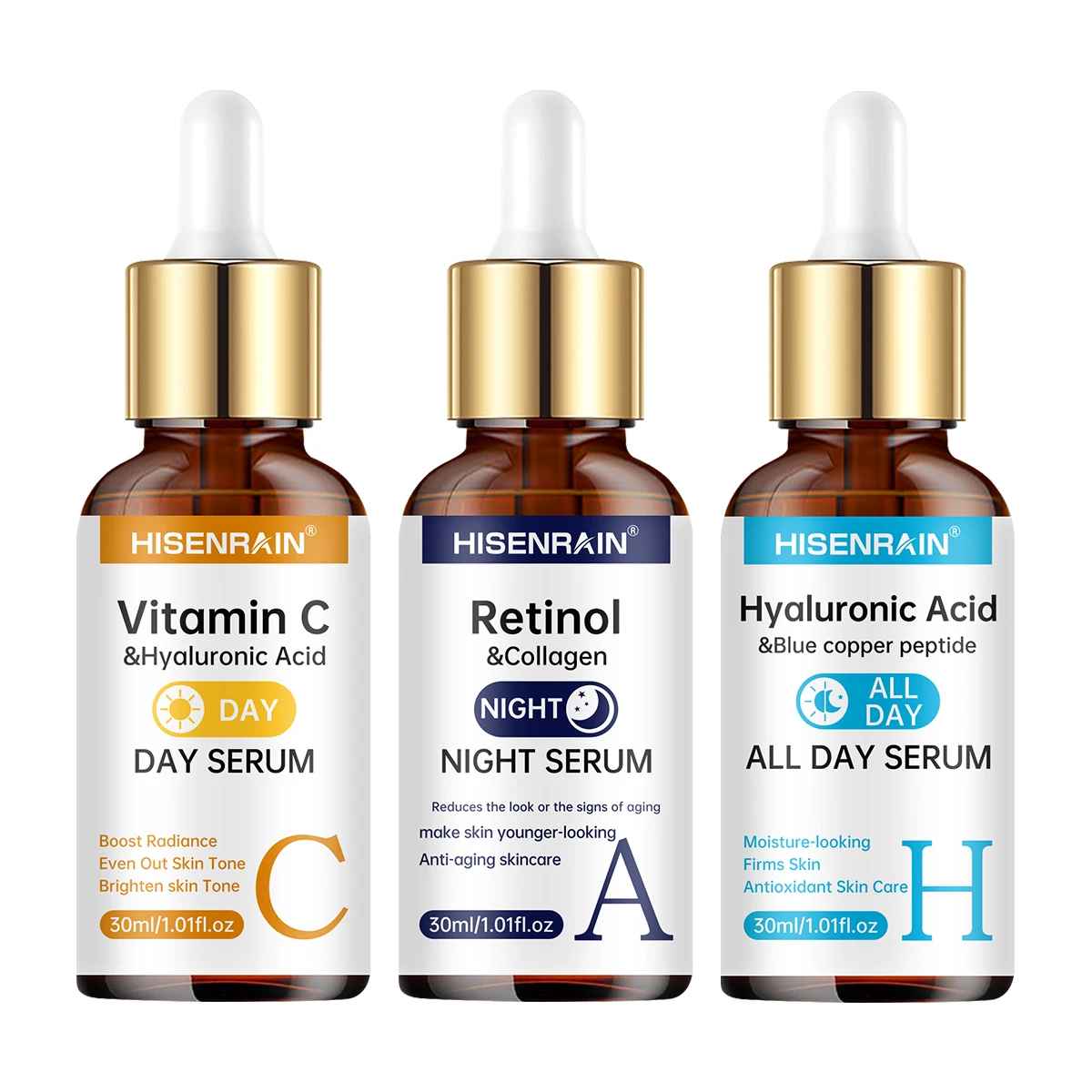 HISENRAIN Vitamin C + Retinol + Hyaluronic Acid Serum Duo | Anti-Aging Brightening & Hydration Combo | For All Skin Type