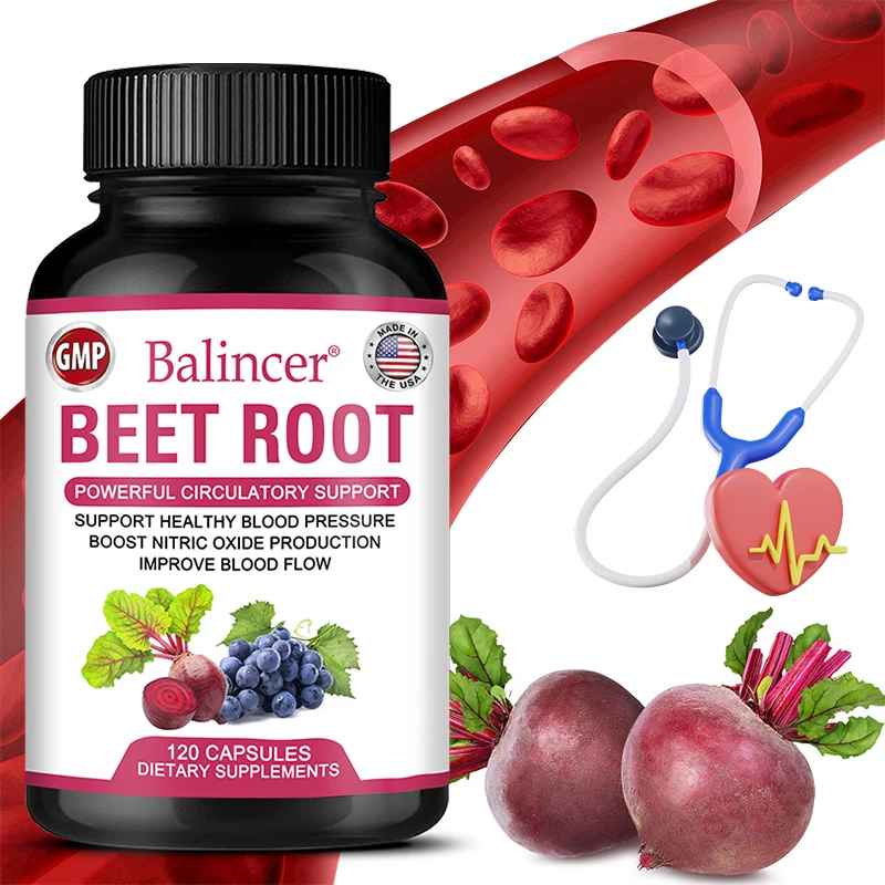 Balincer Organic Beetroot Capsules | Beetroot Powder Extract & Black Pepper Plant-Based Supplement | 30 60 120