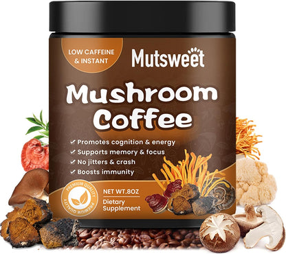 Mutsweet Lion's Mane Mushroom Coffee Organic Ground Coffee and Chaga Nootropic Mushroom Coffee | 227g