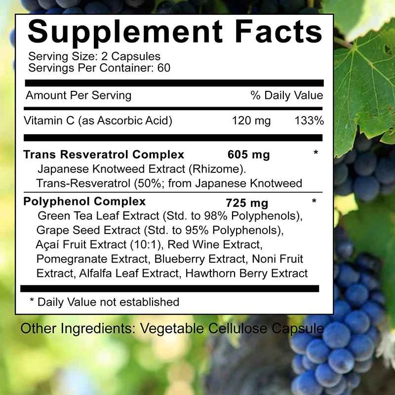 Pslalae Trans Resveratrol - With Vitamin C, Green Tea, Grape Seeds | 120