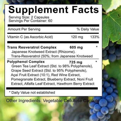 Pslalae Trans Resveratrol - With Vitamin C, Green Tea, Grape Seeds | 120