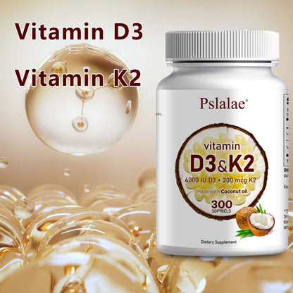Pslalae Vitamin D3 & K2 Softgels – Daily Wellness Supplement 300 Softgels