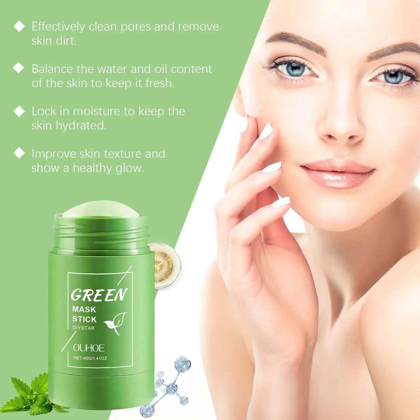 Ouhoe Green Tea Clay Stick For Face Green Mask Stick Smear Acne Shrink Blackhead Green Tea Extract Facial Mask Pore Cleansing