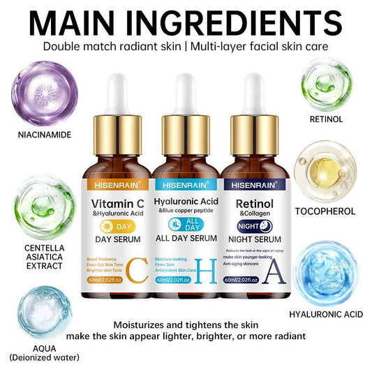 HISENRAIN Vitamin C + Retinol + Hyaluronic Acid Serum Duo | Anti-Aging Brightening & Hydration Combo | For All Skin Type