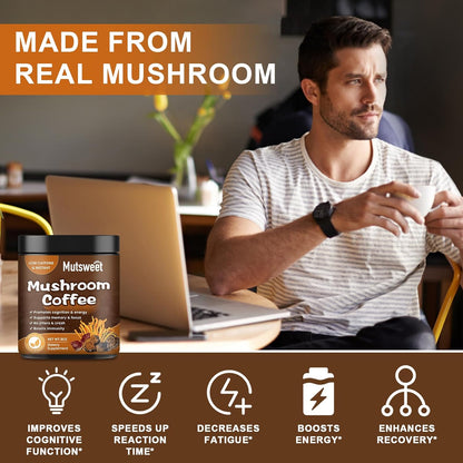 Mutsweet Lion's Mane Mushroom Coffee Organic Ground Coffee and Chaga Nootropic Mushroom Coffee | 227g