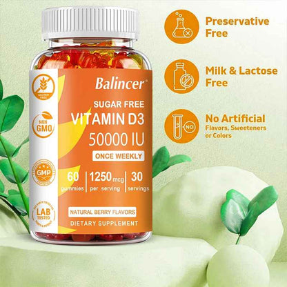 Balincer Vitamin D3 Gummies | Daily Dietary Supplement | Natural Fruit Flavor | 30 60