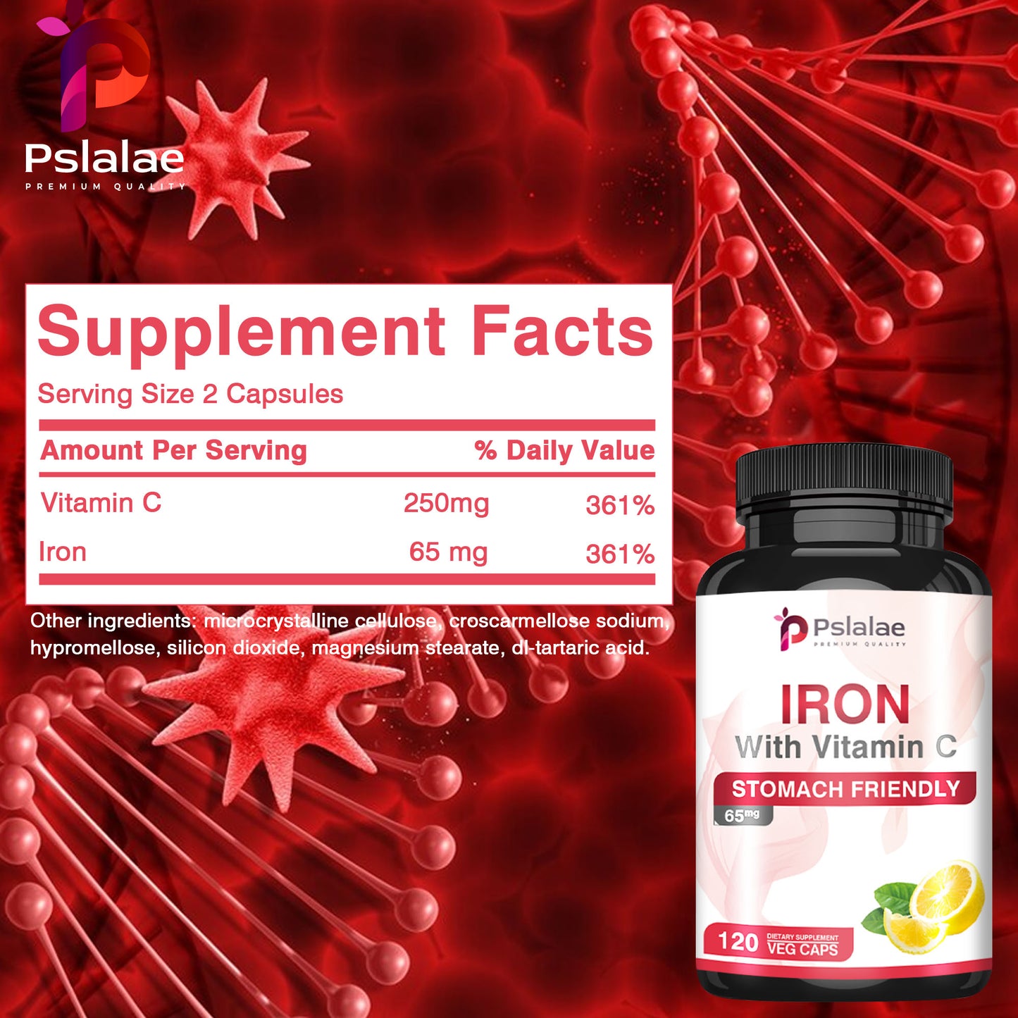 Pslalae Iron & Vitamin C Supplement – Daily Nutritional Support | 120