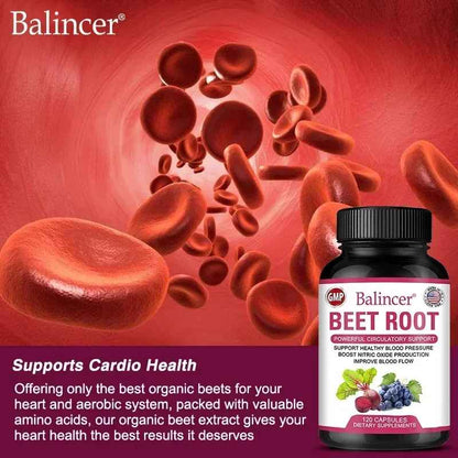 Balincer Organic Beetroot Capsules | Beetroot Powder Extract & Black Pepper Plant-Based Supplement | 30 60 120