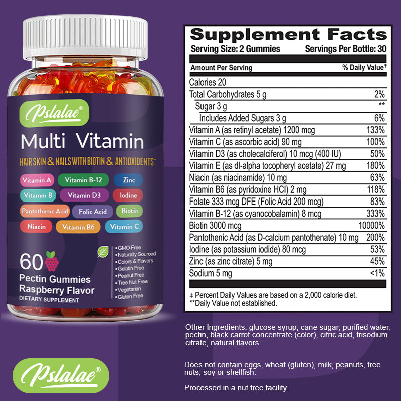 Pslalae Multivitamin Gummies – With Vitamins & Minerals for Daily Use | 30 60 100