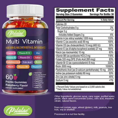 Pslalae Multivitamin Gummies – With Vitamins & Minerals for Daily Use | 30 60 100