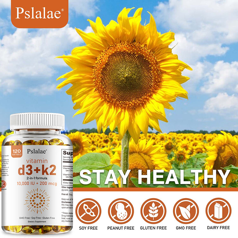 Pslalae Vitamin D3 10000 IU with K2 200 Mcg - 2 in 1 | 60 120