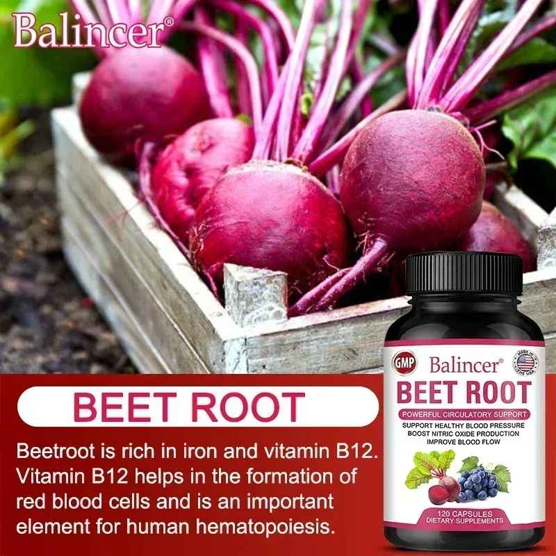 Balincer Organic Beetroot Capsules | Beetroot Powder Extract & Black Pepper Plant-Based Supplement | 30 60 120