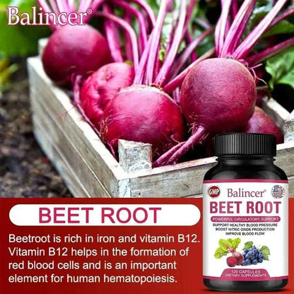 Balincer Organic Beetroot Capsules | Beetroot Powder Extract & Black Pepper Plant-Based Supplement | 30 60 120