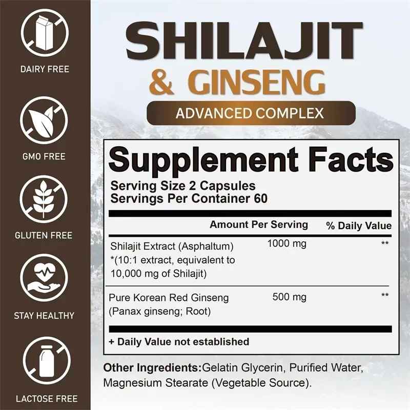 Airboy Shilajit & Korean Red Ginseng Capsules Daily Dietary Supplement | 30 60 120