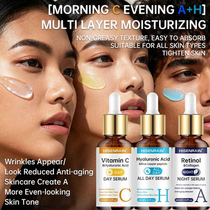 HISENRAIN Vitamin C + Retinol + Hyaluronic Acid Serum Duo | Anti-Aging Brightening & Hydration Combo | For All Skin Type