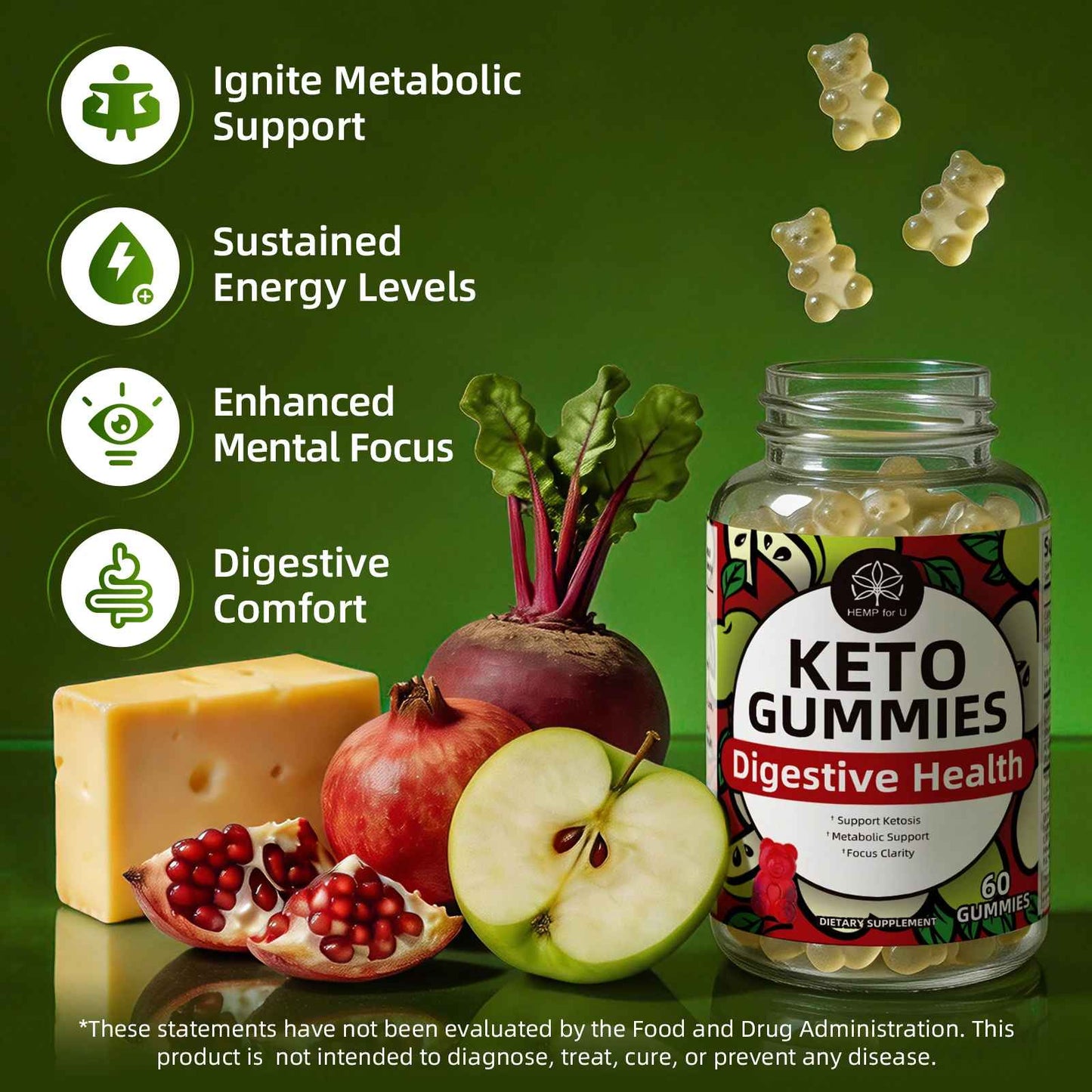 HEMP FOR U Keto Apple Cider Vinegar Gummies | 30 60