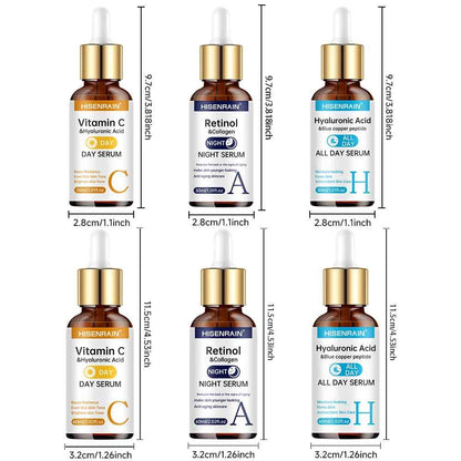 HISENRAIN Vitamin C + Retinol + Hyaluronic Acid Serum Duo | Anti-Aging Brightening & Hydration Combo | For All Skin Type