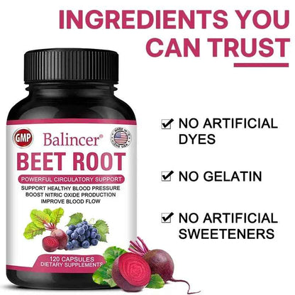 Balincer Organic Beetroot Capsules | Beetroot Powder Extract & Black Pepper Plant-Based Supplement | 30 60 120