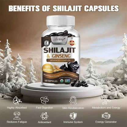 Airboy Shilajit & Korean Red Ginseng Capsules Daily Dietary Supplement | 30 60 120