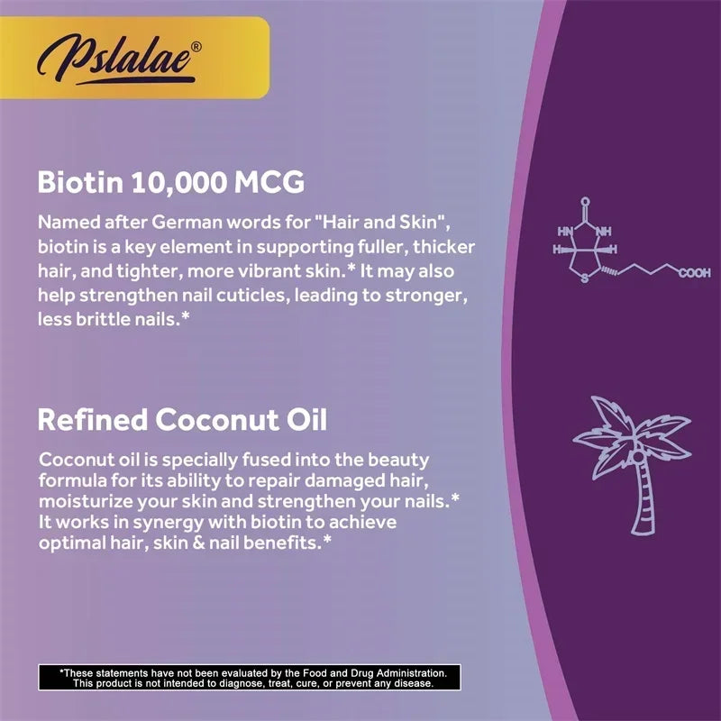 Pslalae Biotin – 10,000 mcg Dietary Supplement Suitable for Men and Women | 120