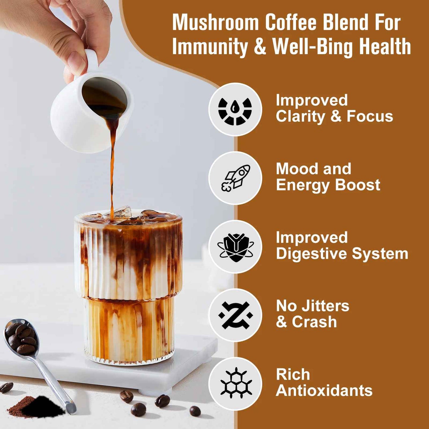BWEORTHS 10 Mushroom Coffee Blend | Lion's Mane, Cordyceps, Reishi, Turkey Tail, Chaga & Maitake | 120g