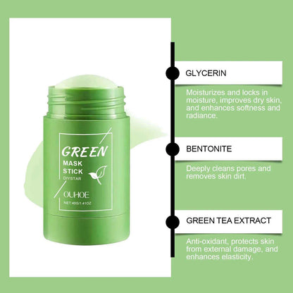 Ouhoe Green Tea Clay Stick For Face Green Mask Stick Smear Acne Shrink Blackhead Green Tea Extract Facial Mask Pore Cleansing