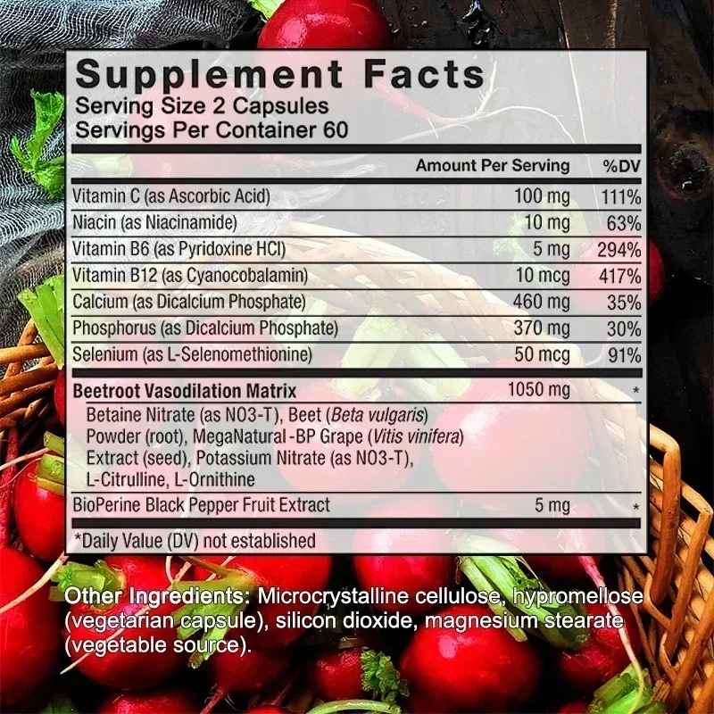 Balincer Organic Beetroot Capsules | Beetroot Powder Extract & Black Pepper Plant-Based Supplement | 30 60 120