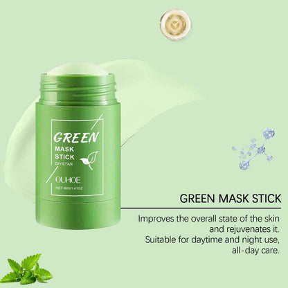 Ouhoe Green Tea Clay Stick For Face Green Mask Stick Smear Acne Shrink Blackhead Green Tea Extract Facial Mask Pore Cleansing