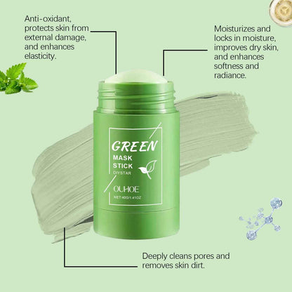 Ouhoe Green Tea Clay Stick For Face Green Mask Stick Smear Acne Shrink Blackhead Green Tea Extract Facial Mask Pore Cleansing