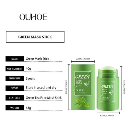 Ouhoe Green Tea Clay Stick For Face Green Mask Stick Smear Acne Shrink Blackhead Green Tea Extract Facial Mask Pore Cleansing