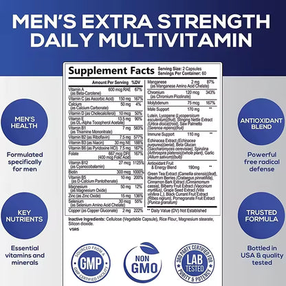Pslalae Men’s Daily Multivitamin – Immune & Energy Support | 30 60 120