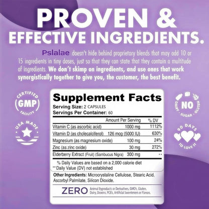 Pslalae Daily Wellness Formula – Zinc, Vitamins C & D3 | 120 Capsules